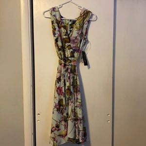 Floral print belted A-line dress